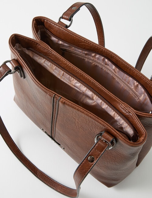 Pronta Moda Saddle Stitch Shopper Bag, Tan product photo View 05 L