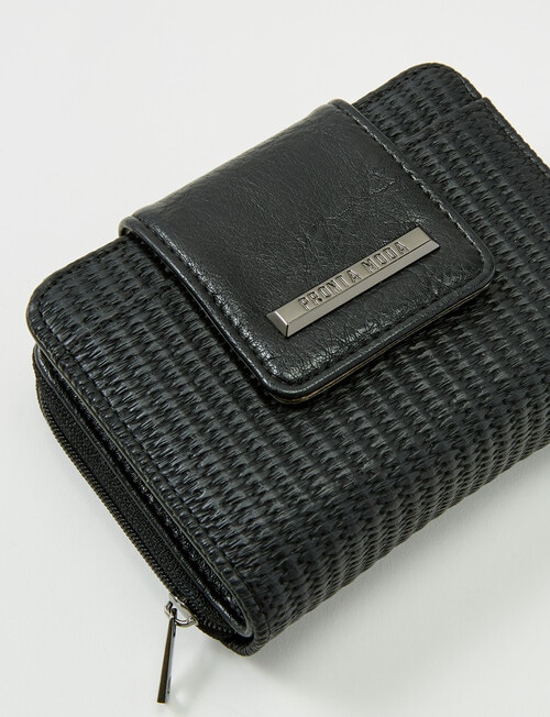 Pronta Moda French Tab Seagrass Wallet, Black product photo View 03 L
