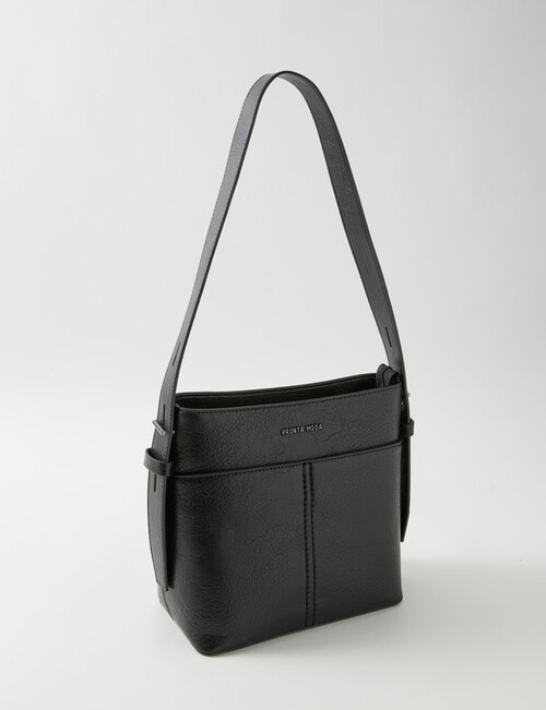 Pronta Moda Saddle Stitch Bucket Bag, Black product photo