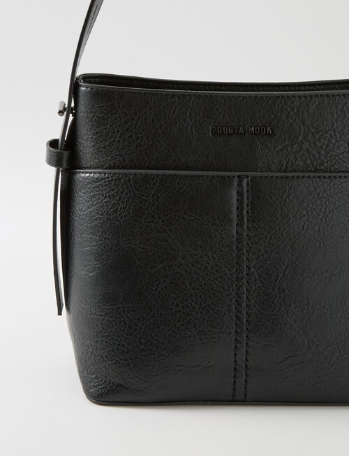 Pronta Moda Saddle Stitch Bucket Bag, Black product photo View 03 L