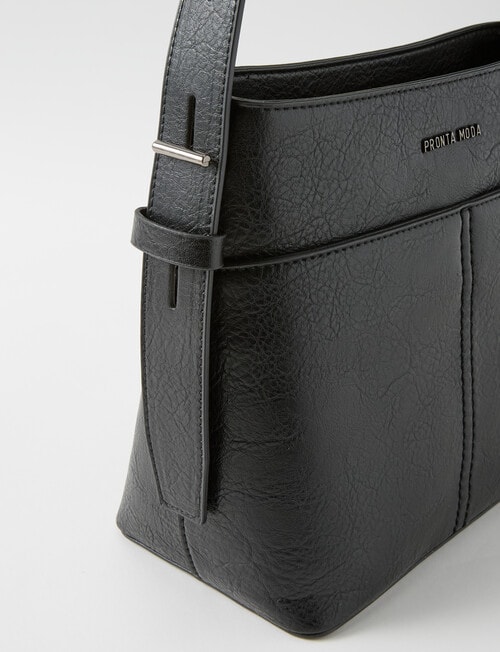 Pronta Moda Saddle Stitch Bucket Bag, Black product photo View 04 L