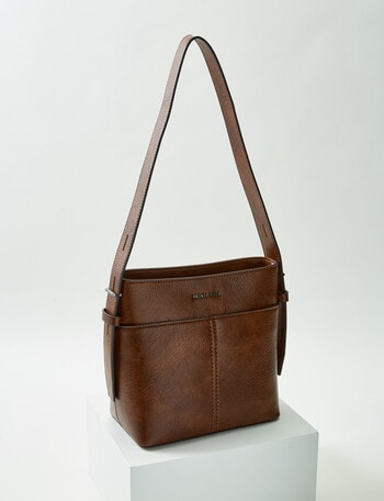 Pronta Moda Saddle Stitch Bucket Bag, Tan product photo