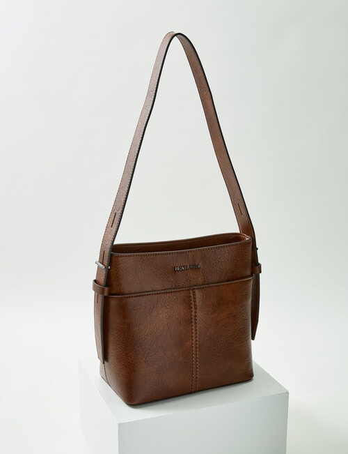 Pronta Moda Saddle Stitch Bucket Bag, Tan product photo