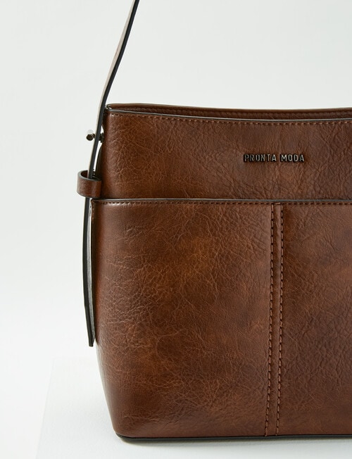 Pronta Moda Saddle Stitch Bucket Bag, Tan product photo View 04 L