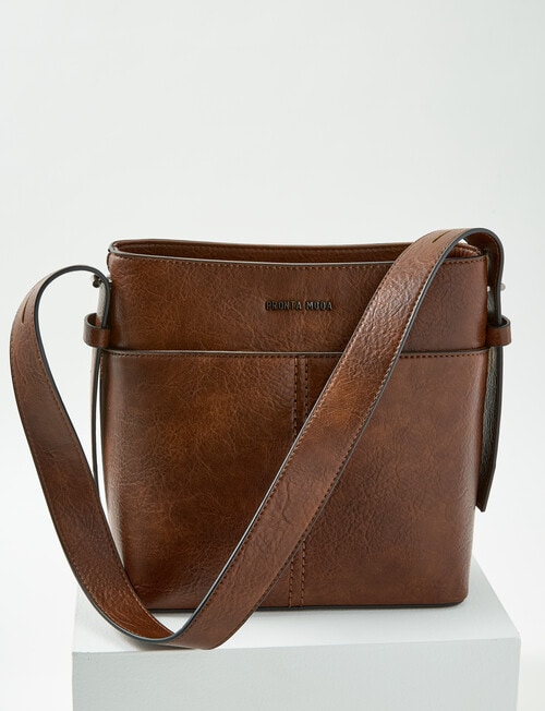 Pronta Moda Saddle Stitch Bucket Bag, Tan product photo View 05 L