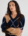Zest V-Neck Patterned Sweater, Blue product photo