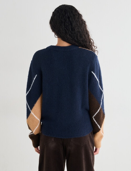 Zest V-Neck Patterned Sweater, Blue product photo View 02 L