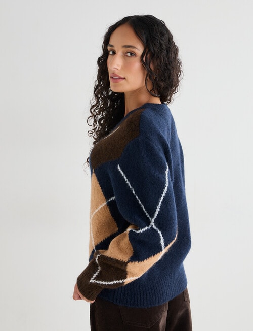 Zest V-Neck Patterned Sweater, Blue product photo View 05 L