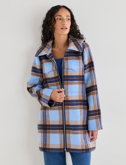 Zest Detachable Hood Coat, Blue Check product photo