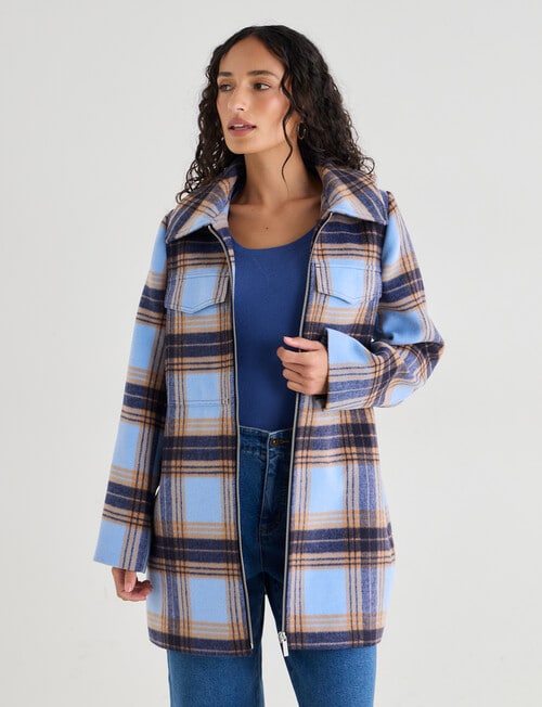 Zest Detachable Hood Coat, Blue Check product photo View 11 L