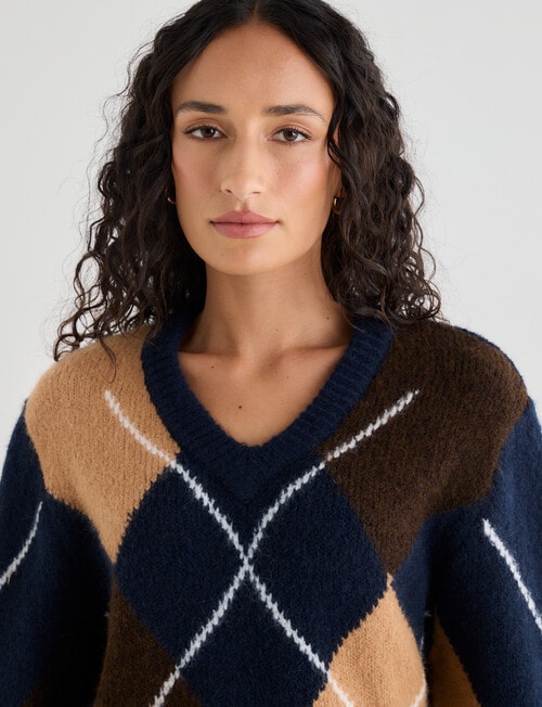 Zest V-Neck Patterned Sweater, Blue product photo View 04 L