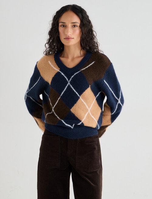 Zest V-Neck Patterned Sweater, Blue product photo View 06 L