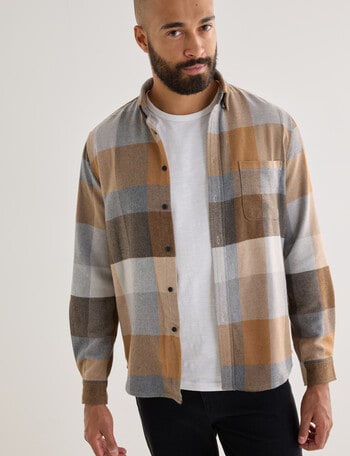 Gasoline Check Long Sleeve Shirt, Brown product photo