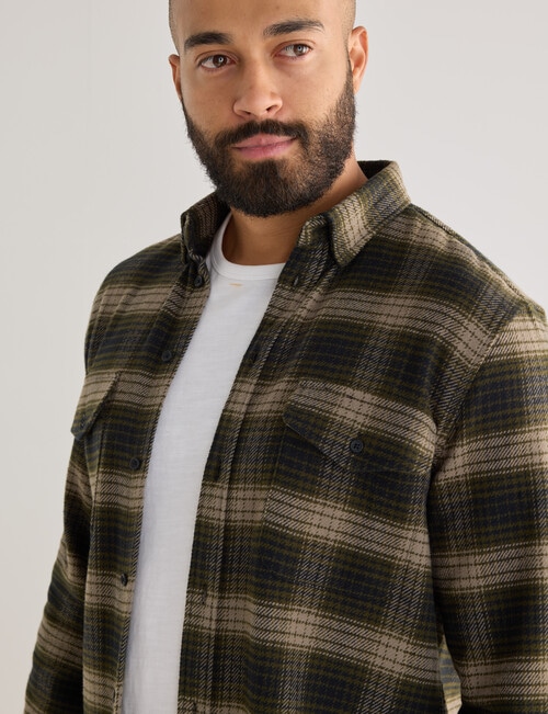 Gasoline Check Long Sleeve Shirt, Green product photo View 04 L