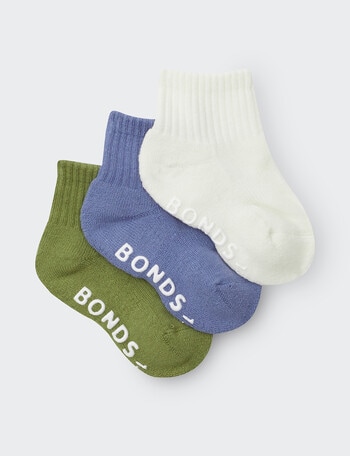 Bonds Logo Outfitting Quarter Crew Socks, 3-Pack, Jungle Fever, Amalfi Coast & Mascarpone product photo
