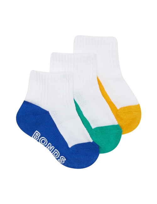 Bonds Logo Outfitting Quarter Crew Socks, 3-Pack, Belize Blue, Frog &Mustard Muse product photo