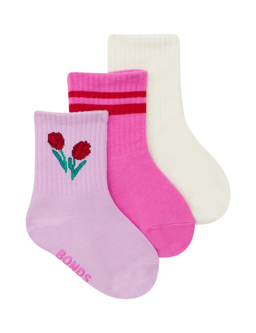 Bonds Stay Ons Ribbed Pattern Crew Socks, 3-Pack, Petal Party product photo