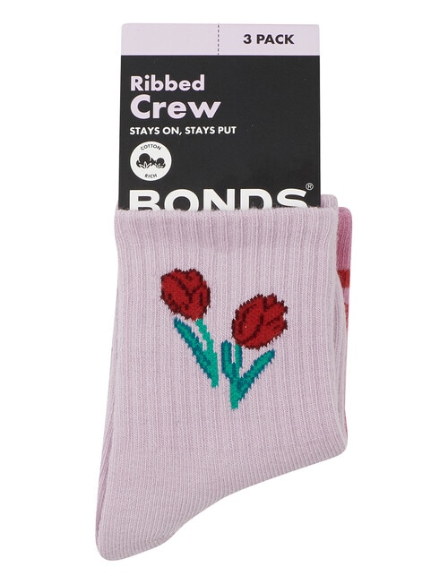 Bonds Stay Ons Ribbed Pattern Crew Socks, 3-Pack, Petal Party product photo View 03 L