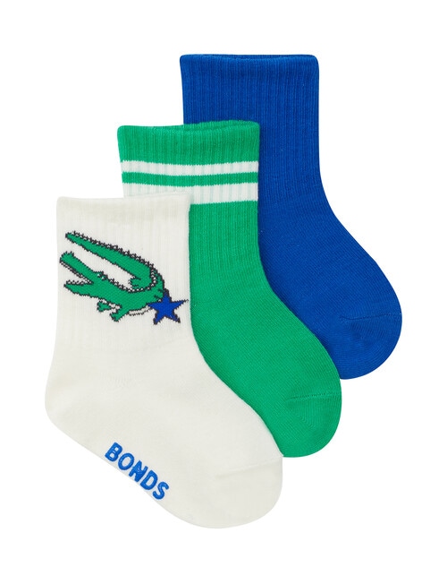 Bonds Stay Ons Ribbed Pattern Crew Socks, 3-Pack, Croc Star product photo