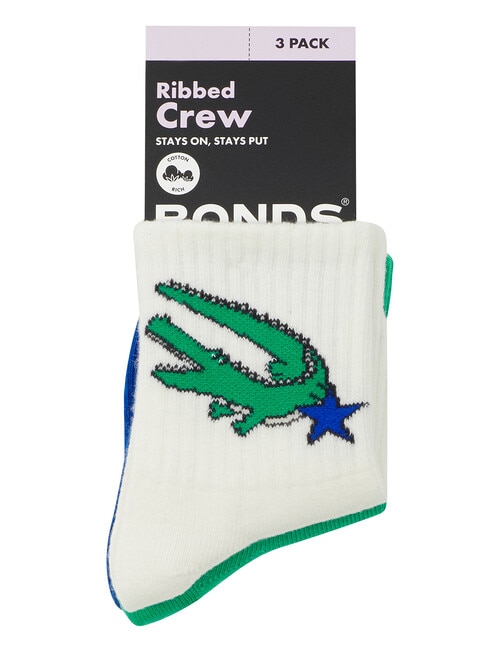 Bonds Stay Ons Ribbed Pattern Crew Socks, 3-Pack, Croc Star product photo View 03 L