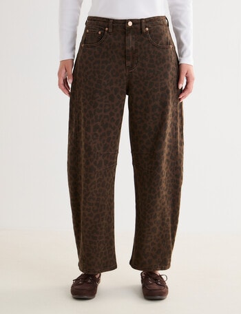 Denim Republic Barrel Leg Jean, Chocolate Leopard product photo