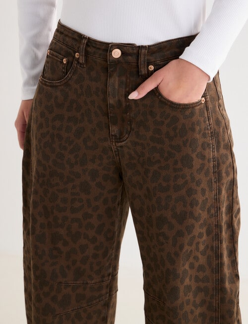 Denim Republic Barrel Leg Jean, Chocolate Leopard product photo View 04 L