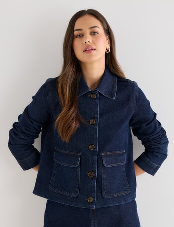 Denim Republic Cropped Patch Pocket Jacket, Inky Blue product photo