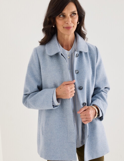 Ella J Short Winter Coat with Round Collar, Aqua product photo