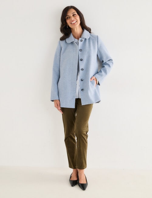 Ella J Short Winter Coat with Round Collar, Aqua product photo View 03 L