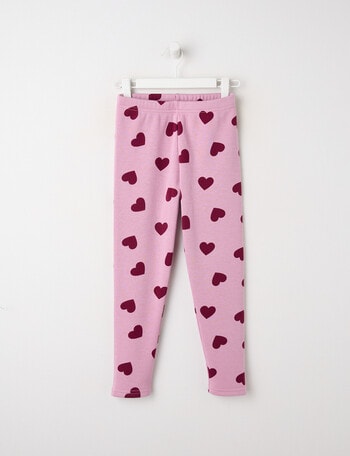 Mac & Ellie Hearts Full Length Cosy Fleece Leggings, Mauve product photo