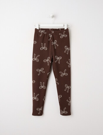 Mac & Ellie Bow Full Length Cosy Fleece Leggings, Chocolate product photo