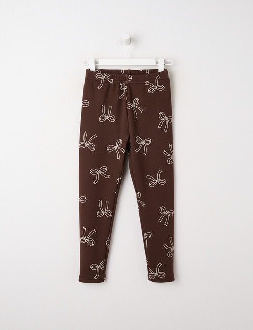 Mac & Ellie Bow Full Length Cosy Fleece Leggings, Chocolate product photo