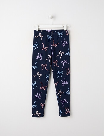 Mac & Ellie Bows Full Length Cosy Fleece Leggings, Navy product photo