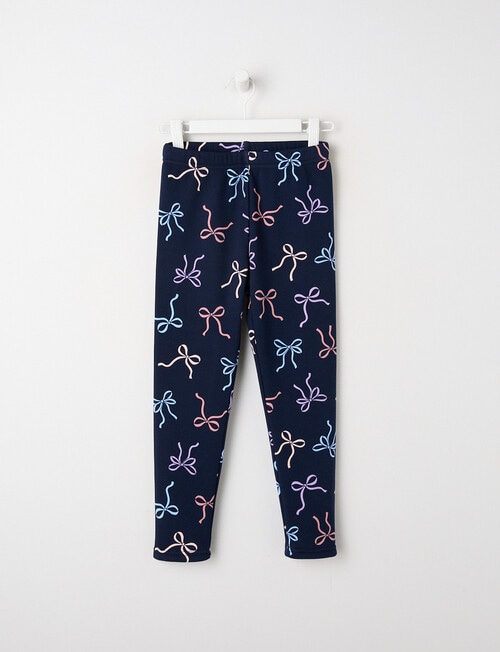 Mac & Ellie Bows Full Length Cosy Fleece Leggings, Navy product photo