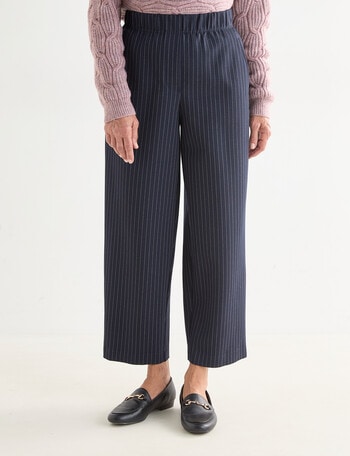 Ella J 7/8 Wide Leg Pant, Navy Stripe product photo