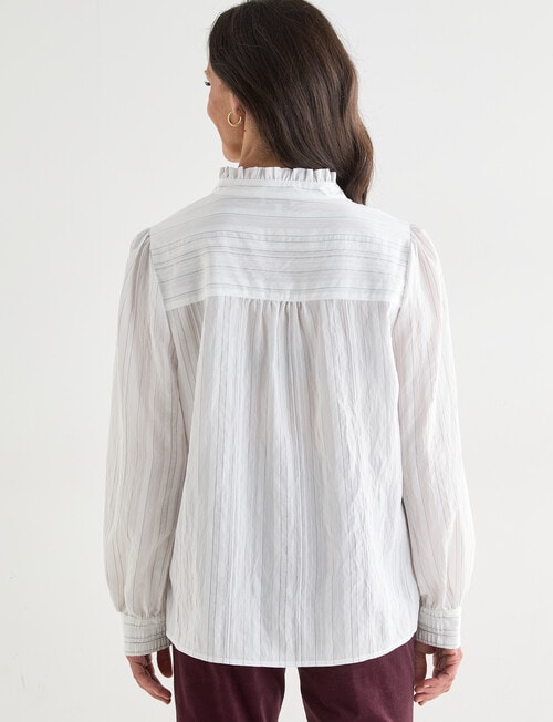 Ella J Self Stripe Ruffle Top, Ivory product photo View 02 L
