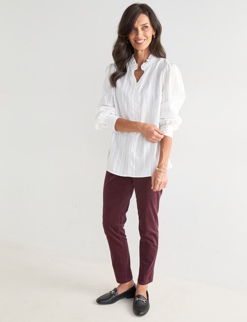 Ella J Self Stripe Ruffle Top, Ivory product photo View 03 L