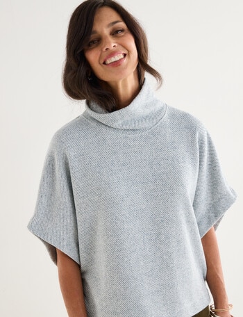 Ella J Rollneck Short Sleeve Textured Knit Top, Petrel product photo