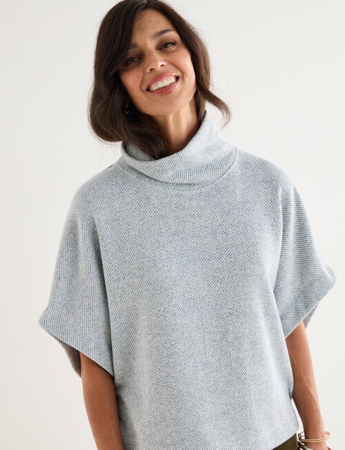 Ella J Rollneck Short Sleeve Textured Knit Top, Petrel product photo