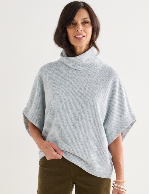 Ella J Rollneck Short Sleeve Textured Knit Top, Petrel product photo View 06 L