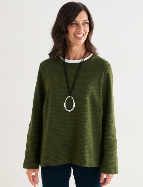 Ella J Textured Long Sleeve Knit Top, Pine product photo View 06 L