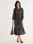 Tiered Knit Midi Dress, Moss Print product photo