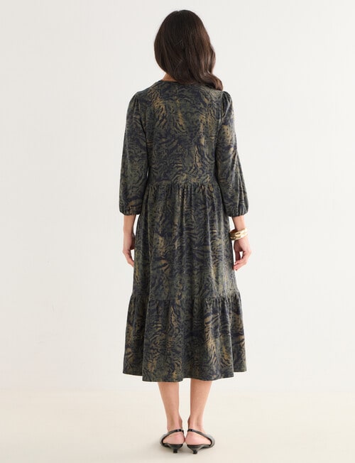Tiered Knit Midi Dress, Moss Print product photo View 02 L