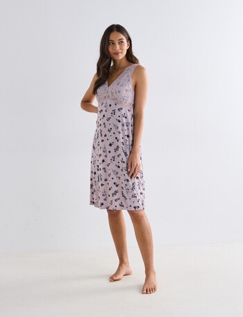 Whistle Sleep Knee Length Lace Slip Nightie , Dusk Print product photo