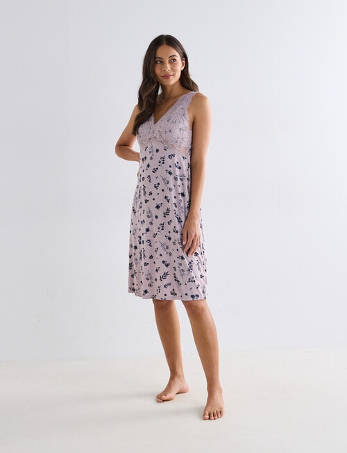 Whistle Sleep Knee Length Lace Slip Nightie , Dusk Print product photo