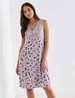 Whistle Sleep Knee Length Lace Slip Nightie , Dusk Print product photo View 03 S