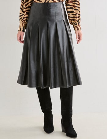 Whistle Leatherette Pleat Midi Skirt, Black product photo