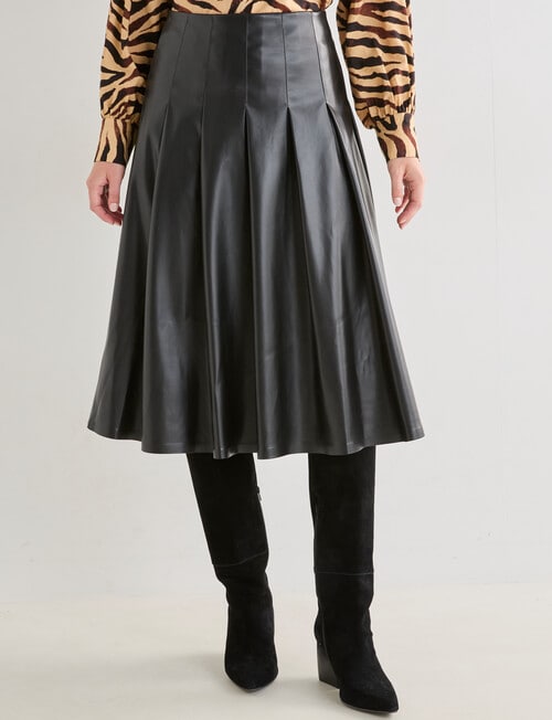 Whistle Leatherette Pleat Midi Skirt, Black product photo
