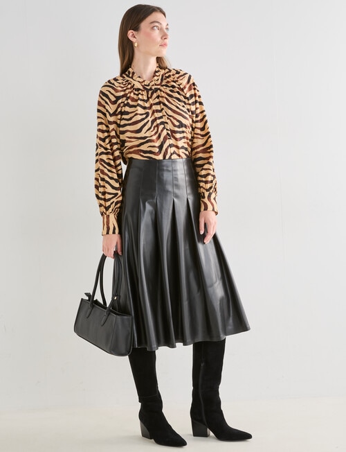 Whistle Leatherette Pleat Midi Skirt, Black product photo View 03 L