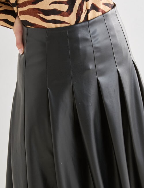 Whistle Leatherette Pleat Midi Skirt, Black product photo View 04 L